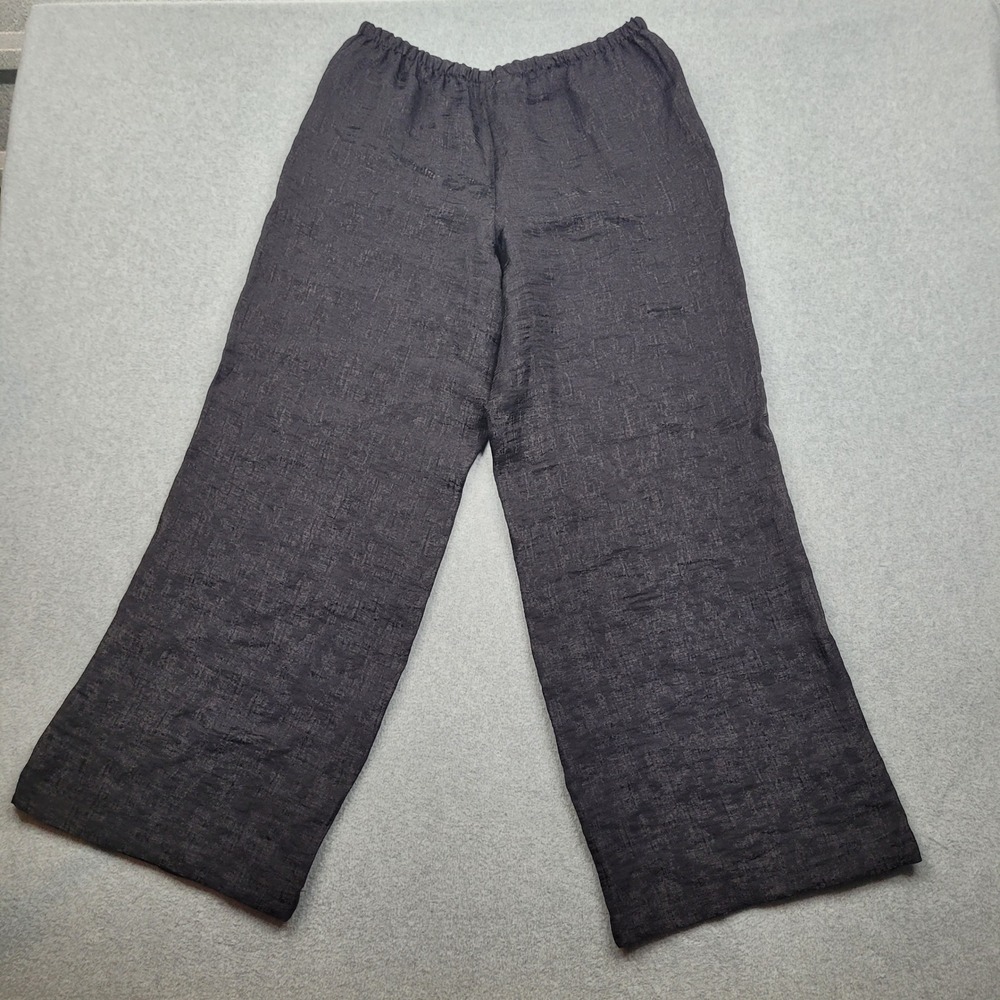 Zara Wide‎ Leg Pants Womens Large Black Textured Elastic Waist Pull On Relaxed